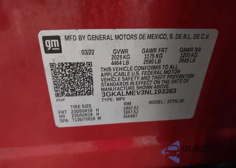 2022 GMC Terrain Fwd Sle from USA, damaged, VIN 3GKALMEV3NL193363
